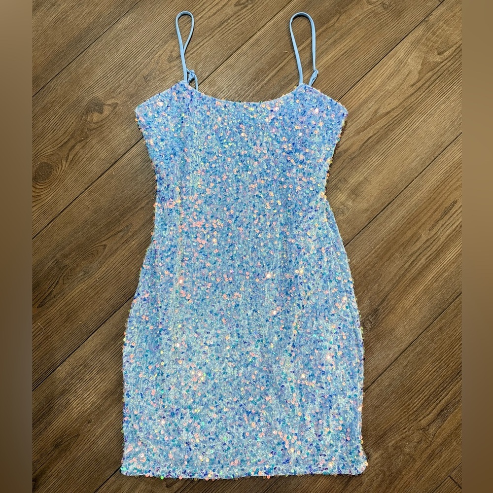 Velvi Juliette Mini Diamond Blue Sequin Bodycon Dress Small NWT